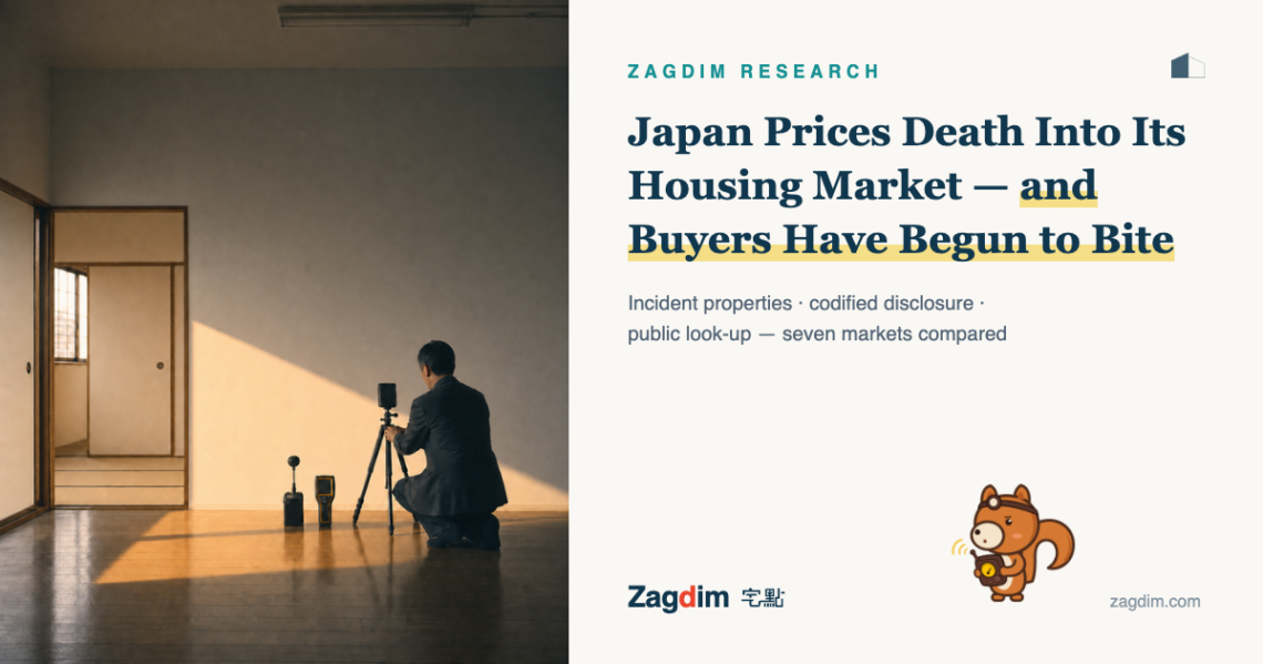 Zagdim Research cover: investigator setting up cameras in an empty Japanese apartment - Japan Prices Death Into Its Housing Market, and Buyers Have Begun to Bite
