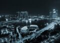 Marina Bay and the Singapore central business district skyline at night