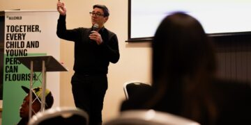 Andy Burnham speaking at an ALLChild event, November 2024