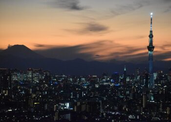 Tokyo skyline at sunset, Japan