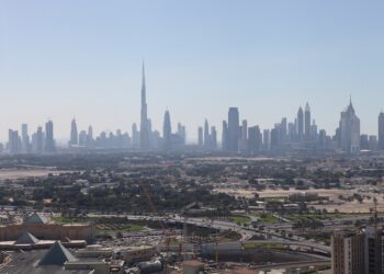 Dubai skyline in the United Arab Emirates