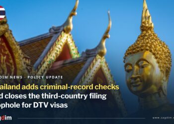 Thailand DTV visa new rules cover — Thai temple roofs and Buddha statue