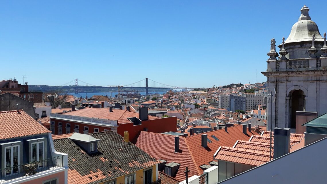 Lisbon rooftops and the 25 de Abril Bridge