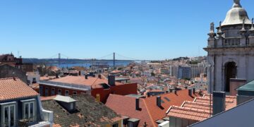 Lisbon rooftops and the 25 de Abril Bridge