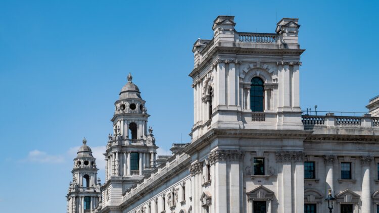 HM Treasury building on Whitehall in London, the department delivering the UK's October 2026 budget