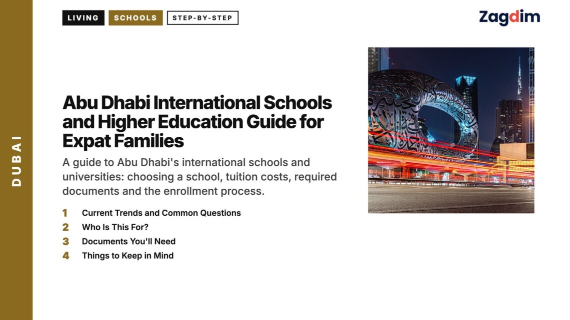 Landmark — Museum of the Future at night with light trails, illustrating Abu Dhabi International Schools and Higher Education Guide for Expat Families