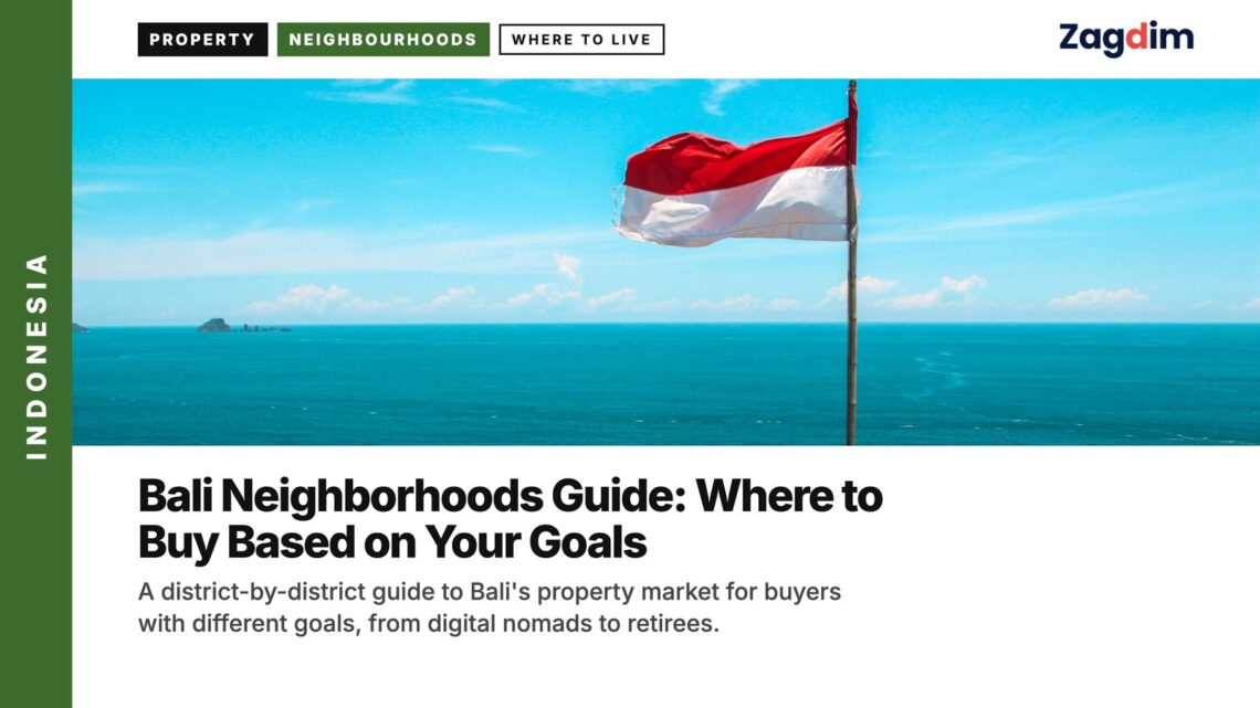 Landmark — Indonesian flag on clifftop viewpoint with seated person, illustrating Bali Neighborhoods Guide: Where to Buy Based on Your Goals