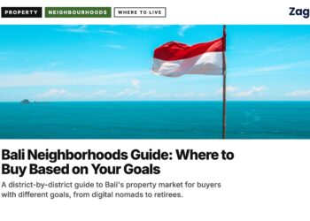 Landmark — Indonesian flag on clifftop viewpoint with seated person, illustrating Bali Neighborhoods Guide: Where to Buy Based on Your Goals