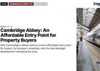Station platform with a train, illustrating Cambridge Abbey: An Affordable Entry Point for Property Buyers