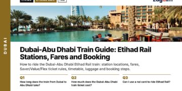 Landmark — Burj Al Arab framed by palm trees at resort, illustrating Dubai-Abu Dhabi Train Guide: Etihad Rail Stations, Fares and Booking