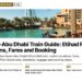 Landmark — Burj Al Arab framed by palm trees at resort, illustrating Dubai-Abu Dhabi Train Guide: Etihad Rail Stations, Fares and Booking