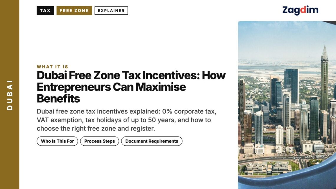 Aerial — Dubai skyline seen through an airplane window, illustrating Dubai Free Zone Tax Incentives: How Entrepreneurs Can Maximise Benefits