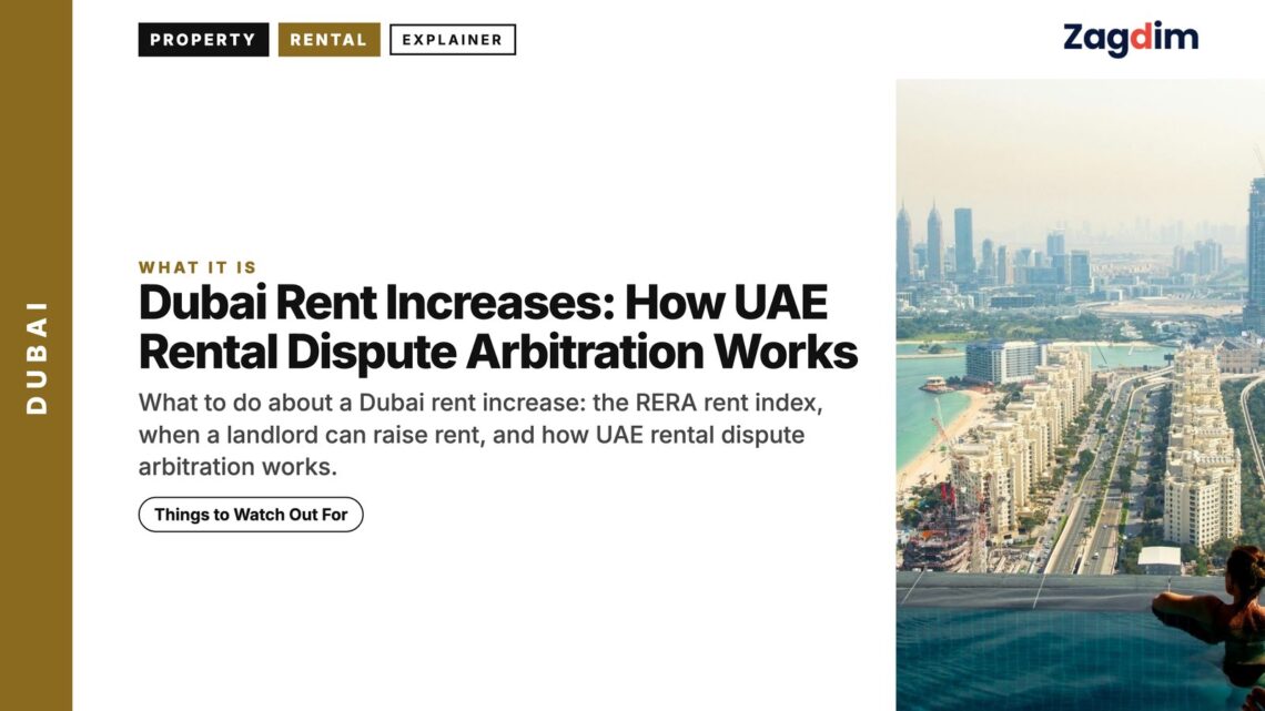 Aerial — Woman at infinity pool overlooking Dubai coastline, illustrating Dubai Rent Increases: How UAE Rental Dispute Arbitration Works