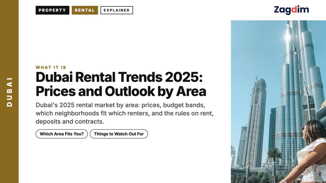 Landmark — Woman looking up at Burj Khalifa on street, illustrating Dubai Rental Trends 2025: Prices and Outlook by Area