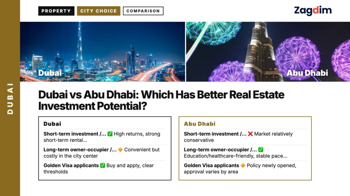 Night — Burj Khalifa and Downtown Dubai skyline at night, illustrating Dubai vs Abu Dhabi: Which Has Better Real Estate Investment Potential?