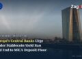European Central Bank headquarters and the Frankfurt skyline at dawn, on the EU stablecoin rules story