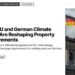 Landmark — Reichstag rooftop with German flag against cloudy sky, illustrating How EU and German Climate Rules Are Reshaping Property Requirements