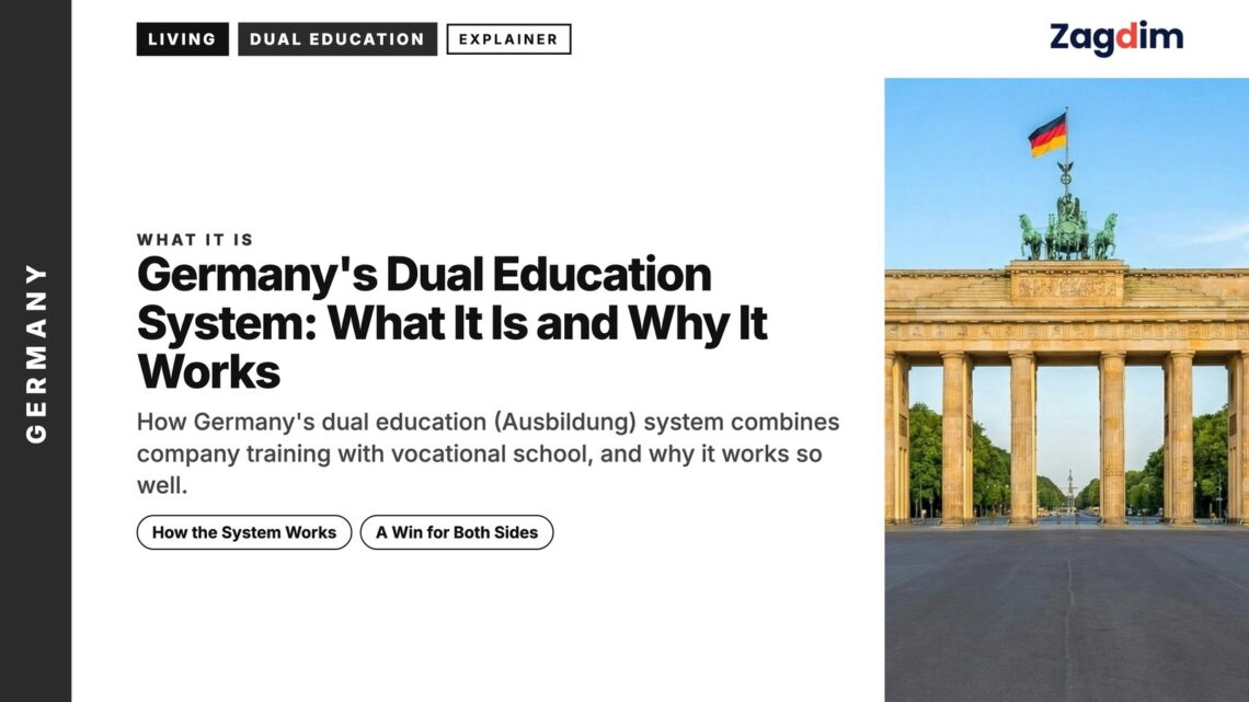 Landmark — Brandenburg Gate wide view with empty street Berlin, illustrating Germany's Dual Education System: What It Is and Why It Works
