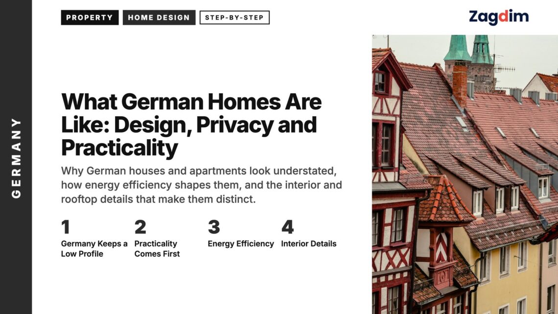 Architecture — Row of red-roofed half-timbered houses with dormer windows, illustrating What German Homes Are Like: Design, Privacy and Practicality