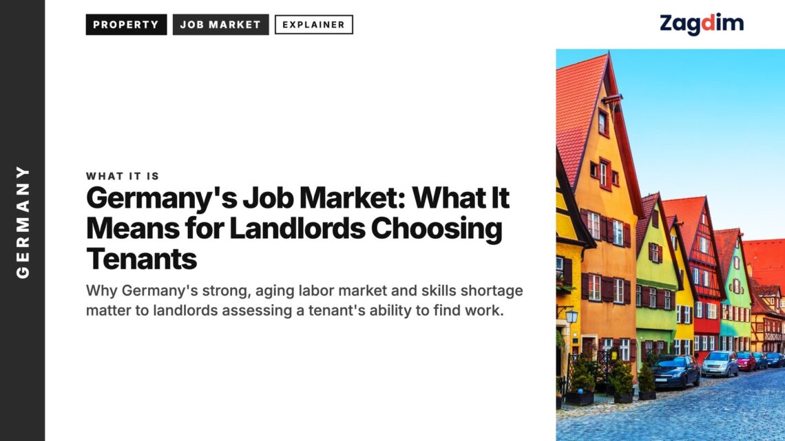 Architecture — Row of colorful gabled half-timbered houses on cobblestone street, illustrating Germany's Job Market: What It Means for Landlords Choosing Tenants