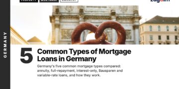 Food — Hand holding a pretzel in front of Siegestor arch Munich, illustrating 5 Common Types of Mortgage Loans in Germany