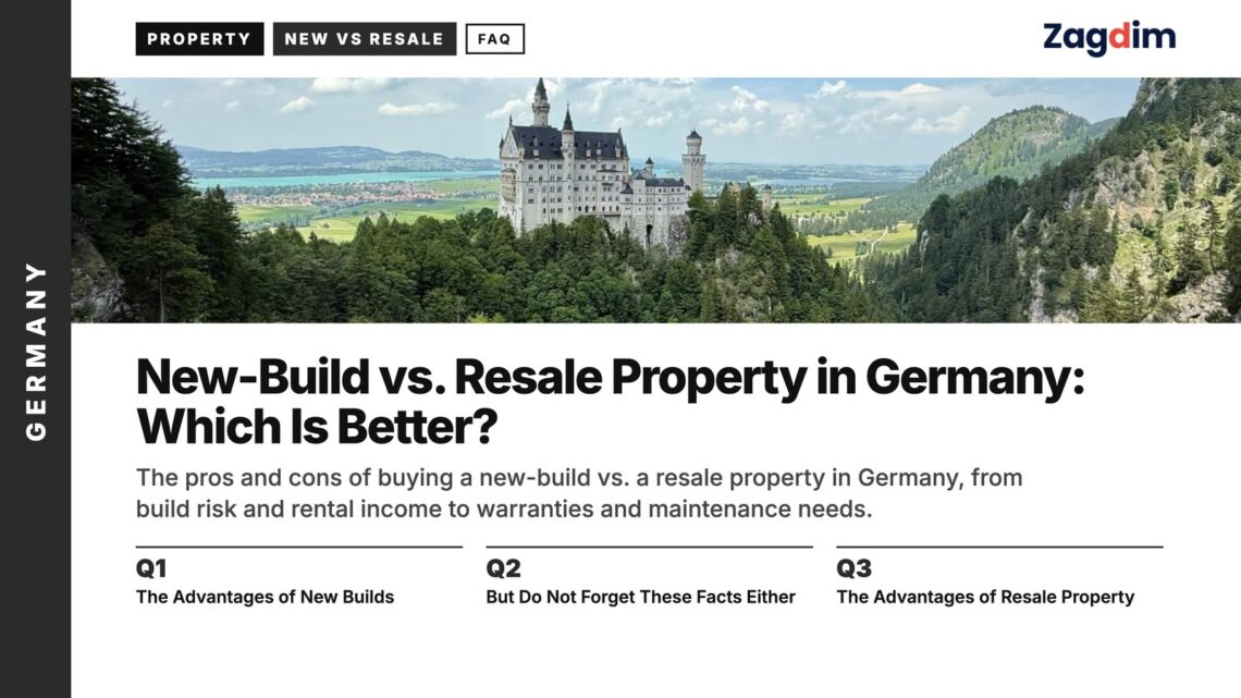 Landmark — Neuschwanstein Castle viewed from forested valley Bavaria, illustrating New-Build vs. Resale Property in Germany: Which Is Better?