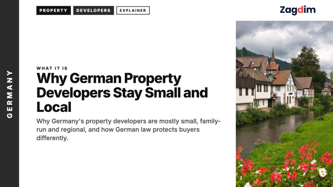 River — Half-timbered village houses along a river with flowers, illustrating Why German Property Developers Stay Small and Local