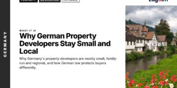 River — Half-timbered village houses along a river with flowers, illustrating Why German Property Developers Stay Small and Local
