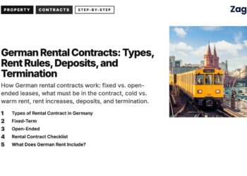 Transport — Yellow U-Bahn train arriving with Oberbaumbruecke towers Berlin, illustrating German Rental Contracts: Types, Rent Rules, Deposits, and Termination