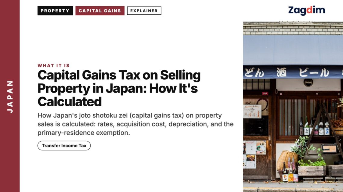 Street — traditional izakaya shopfront with Japanese signage, illustrating Capital Gains Tax on Selling Property in Japan: How It's Calculated