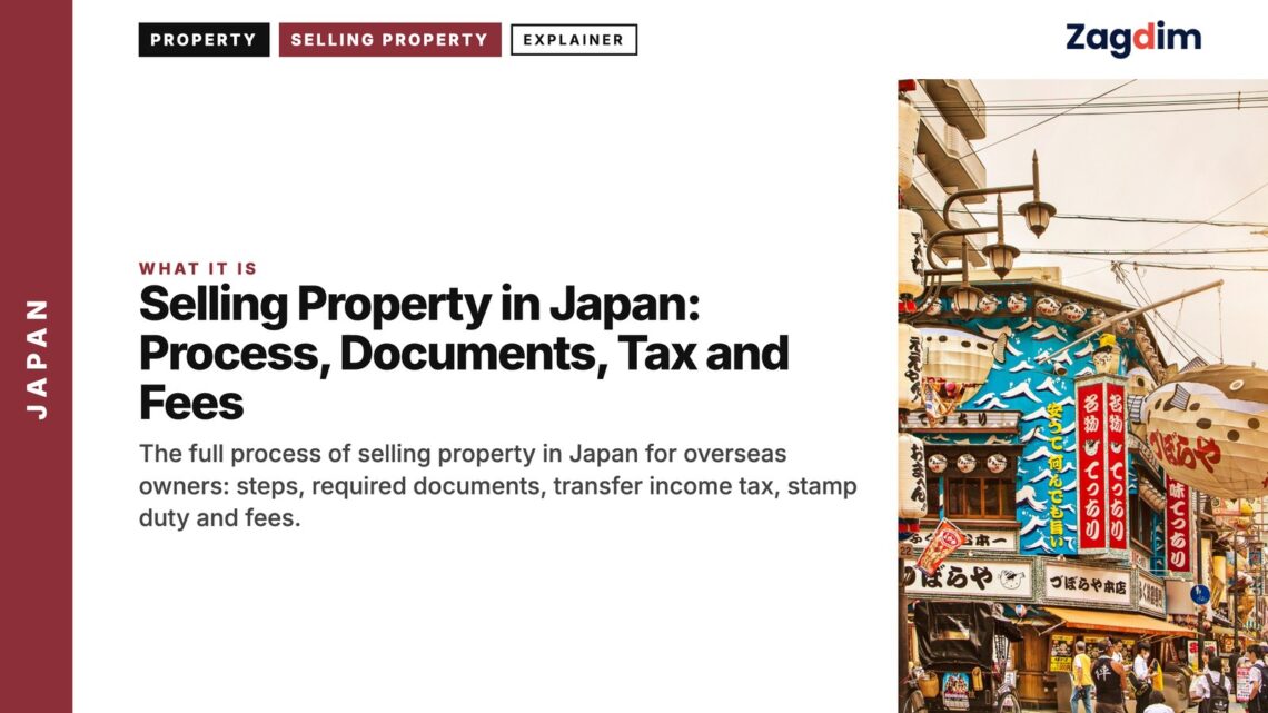 Street — Shinsekai street with tower and colourful signboards at sunset, illustrating Selling Property in Japan: Process, Documents, Tax and Fees
