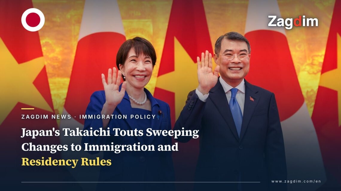 Japanese PM Sanae Takaichi at an official state visit, as her government pushes immigration and residency rule changes