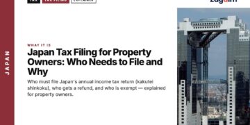 Architecture — Umeda Sky Building aerial view of Osaka skyline, illustrating Japan Tax Filing for Property Owners: Who Needs to File and Why