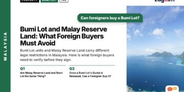 Aerial view of a deep blue channel between coral islands, illustrating Bumi Lot and Malay Reserve Land: What Foreign Buyers Must Avoid