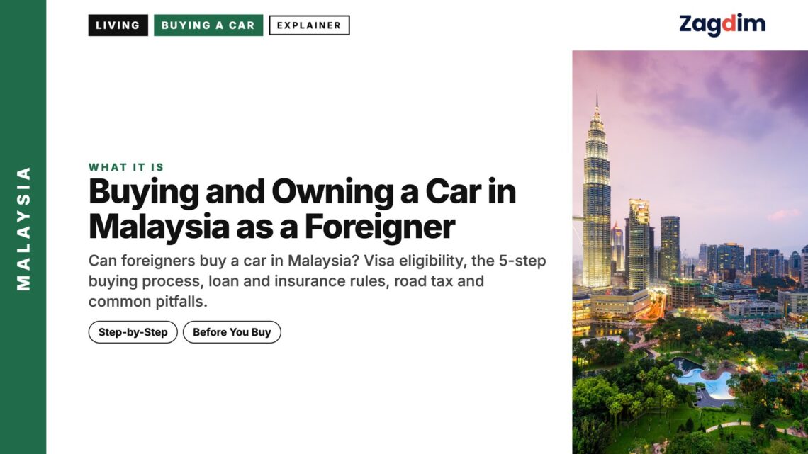 Skyline — Kuala Lumpur skyline with Petronas Towers at dusk, illustrating Buying and Owning a Car in Malaysia as a Foreigner