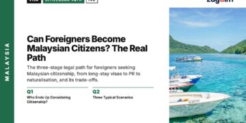 Island — speedboats anchored in turquoise water off island, illustrating Can Foreigners Become Malaysian Citizens? The Real Path