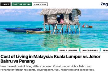 Architecture — traditional stilt hut over turquoise sea with boats, illustrating Cost of Living in Malaysia: Kuala Lumpur vs Johor Bahru vs Penang