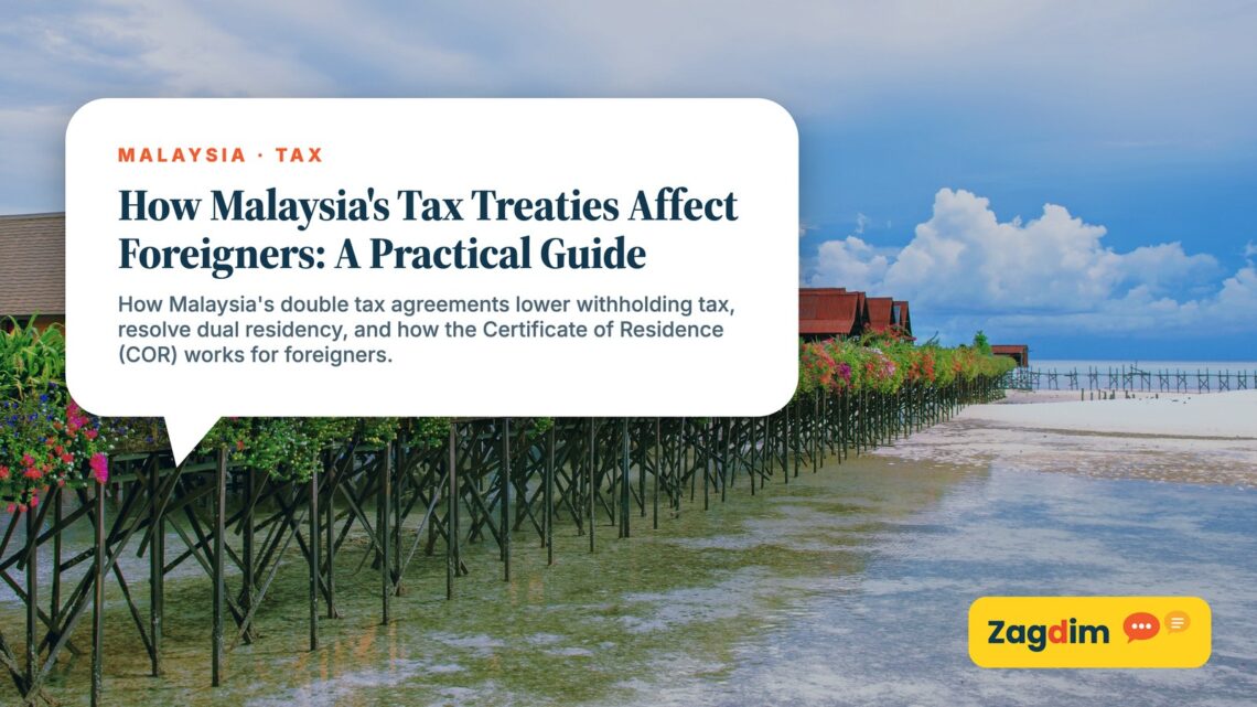Stilt beach chalets at a coastal resort, illustrating How Malaysia's Tax Treaties Affect Foreigners: A Practical Guide