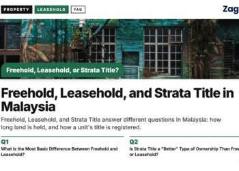 Green heritage shophouse decorated with Malaysian flags, illustrating Freehold, Leasehold, and Strata Title in Malaysia