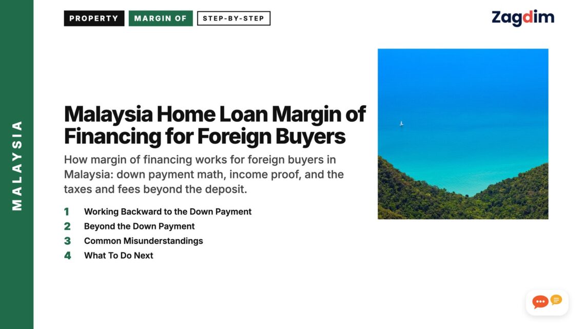 Aerial coastal view of green hills meeting the blue sea, illustrating Malaysia Home Loan Margin of Financing for Foreign Buyers