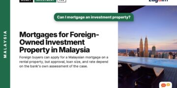 Empty infinity pool loungers overlooking Kuala Lumpur skyline at sunset, illustrating Mortgages for Foreign-Owned Investment Property in Malaysia