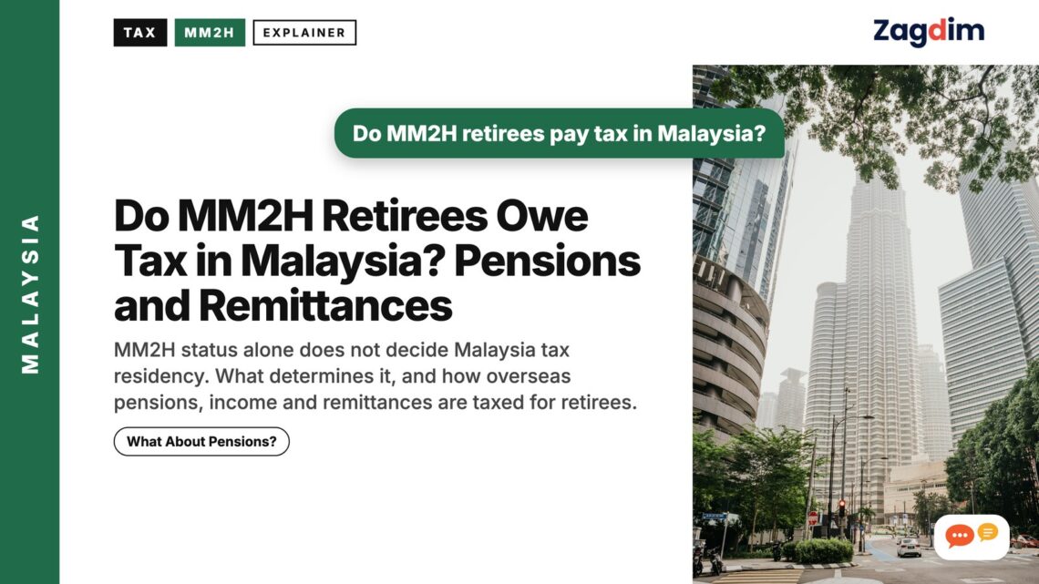 Kuala Lumpur street lined with skyscrapers and trees, illustrating Do MM2H Retirees Owe Tax in Malaysia? Pensions and Remittances