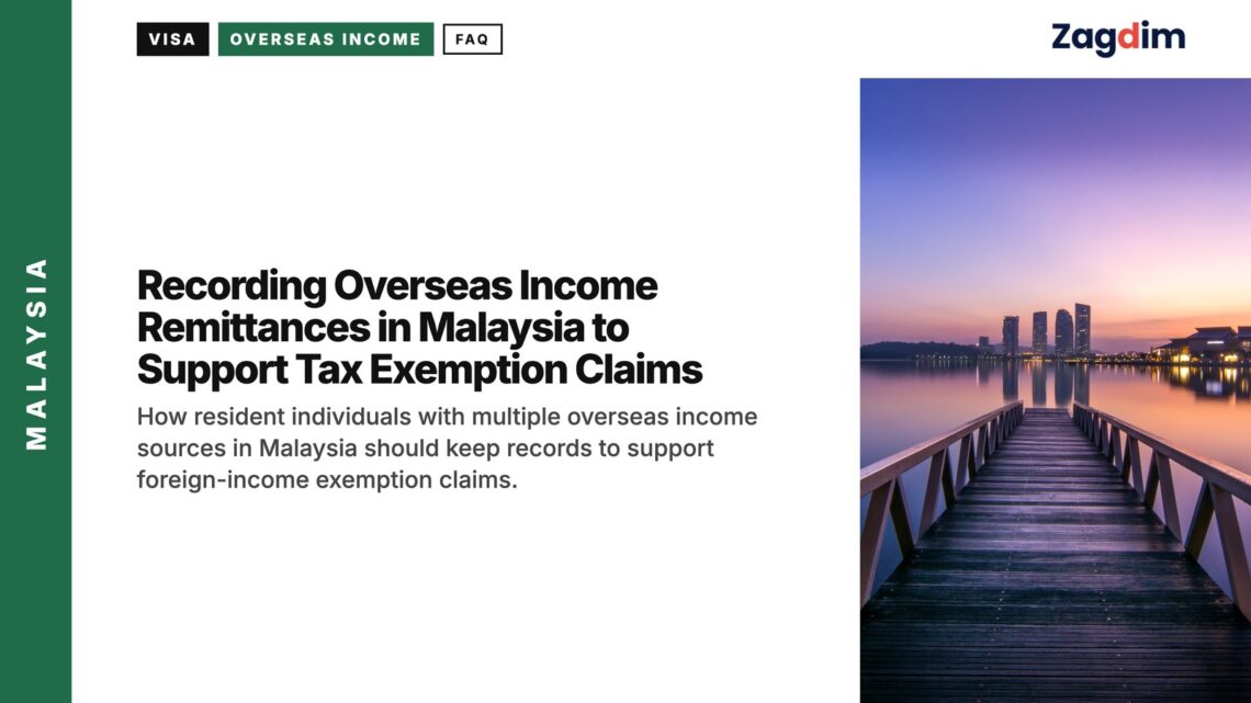 Skyline — city skyline at sunset reflected in lake with jetty, illustrating Recording Overseas Income Remittances in Malaysia to Support Tax Exemption Claims