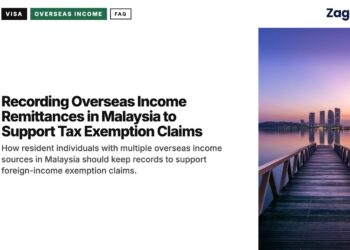 Skyline — city skyline at sunset reflected in lake with jetty, illustrating Recording Overseas Income Remittances in Malaysia to Support Tax Exemption Claims