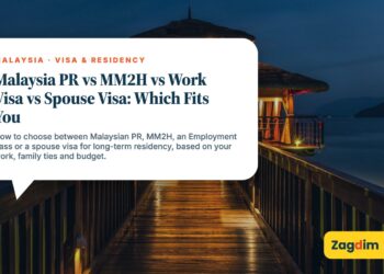 Illuminated wooden pier leading to lakeside pavilion at dusk, illustrating Malaysia PR vs MM2H vs Work Visa vs Spouse Visa: Which Fits You