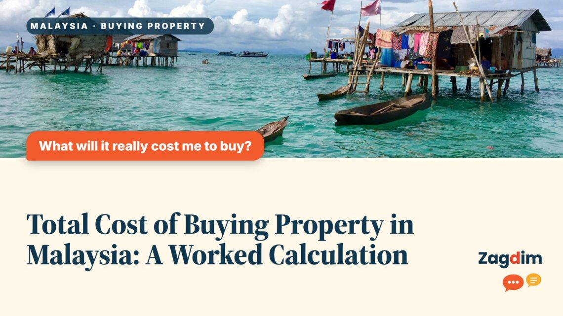 Stilt houses and moored boats over turquoise water, illustrating Total Cost of Buying Property in Malaysia: A Worked Calculation