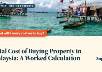 Stilt houses and moored boats over turquoise water, illustrating Total Cost of Buying Property in Malaysia: A Worked Calculation