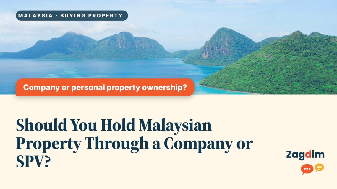 Aerial view of twin island peaks and coral reef, Semporna (Bohey Dulang), illustrating Should You Hold Malaysian Property Through a Company or SPV?