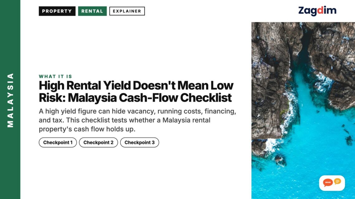 Aerial view of turquoise lagoon between limestone cliffs, illustrating High Rental Yield Doesn't Mean Low Risk: Malaysia Cash-Flow Checklist