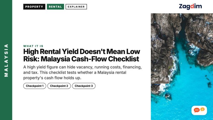 Aerial view of turquoise lagoon between limestone cliffs, illustrating High Rental Yield Doesn't Mean Low Risk: Malaysia Cash-Flow Checklist